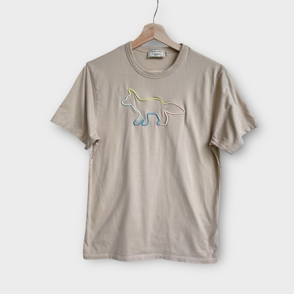 MAISON KITSUNE Tops - Maison Kitsuné Fox Graphic Tee - Embroidered Rainbow Profile T-Shirt XS